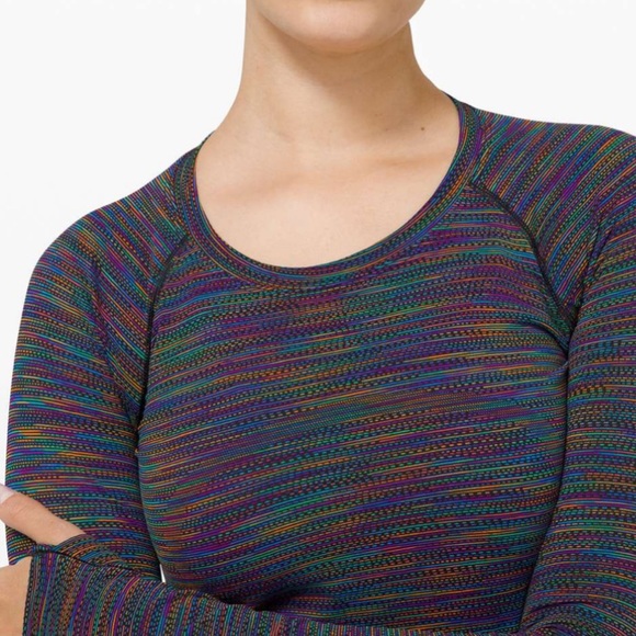 Lululemon Swiftly Tech Long Sleeve 2.0 Black/Rainbow Multi 4/Extra Small Run Top - Picture 5 of 15